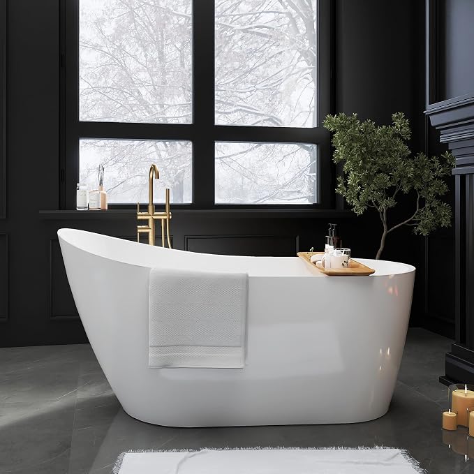 59" High-back Acrylic Freestanding Bathtubs, Stand Alone Tub, Soaking Tubs by MEDUNJESS