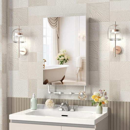 ANYHI 24"x16" Silver Bathroom Mirror Medicine Cabinet, Single Door Bathroom by ANYHI