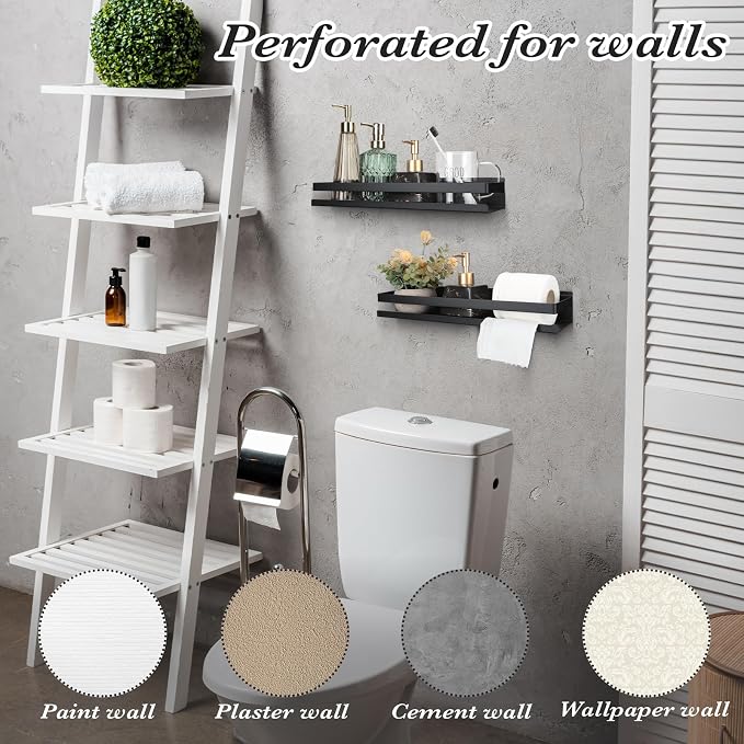 Lallisa 2 Pieces Stainless Steel Shelf Bathroom Shower Floating Shelves Wall - Image 7