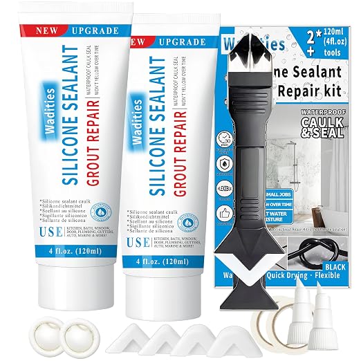 8Oz Black Waterproof Caulk & Seal Silicone Sealant, Wadities Tile Grout Repair by Wadities