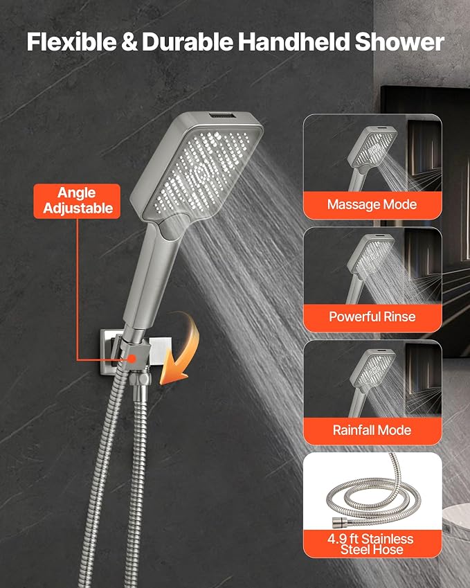 VEVOR Shower Faucet Set, 12 Inch Ceiling Mount Rainfall Shower System - Image 5