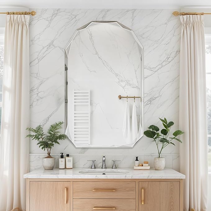 Bathroom Mirror for Wall, Bathroom Vanity Mirror, Beveled Edge Frameless Wall by ladynow