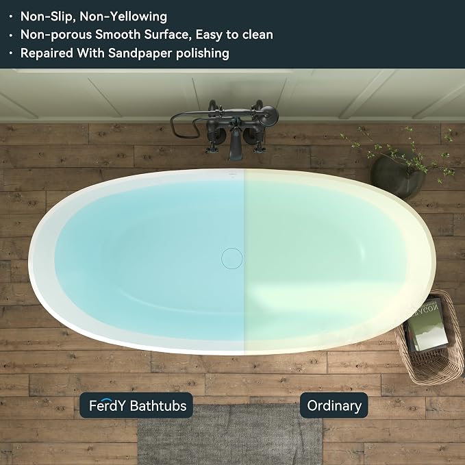 FerdY Goa 67" Resin Stone Freestanding Bathtub, Elegant Oval Freestanding - Image 5