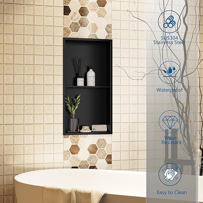 Neodrain No Tile Shower Niche, Stainless Steel Wall Niche 13.1"X25.1", Two-Tier - Image 3