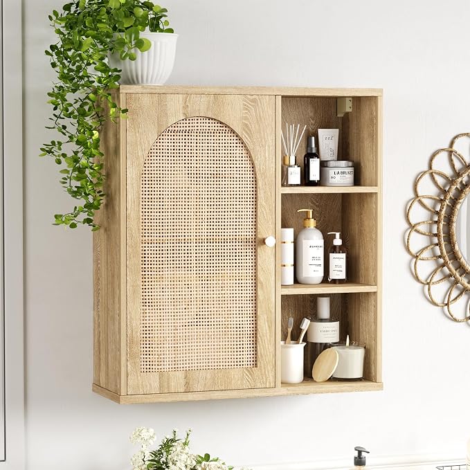 Rattan Bathroom Wall Cabinet by FiveWillowise