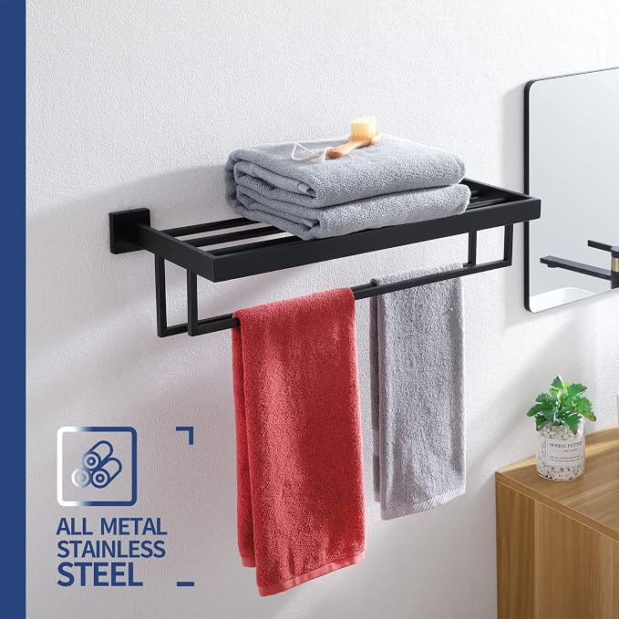 KOKOSIRI Black Towel Rack 20'' Bathroom Towel Shelf - Image 5