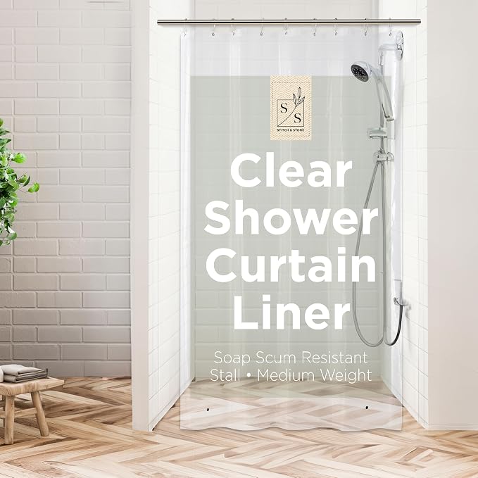 Stitch & Stone Shower Curtain Liner, Premium Medium Weight Durable Waterproof by MainstreamInternational