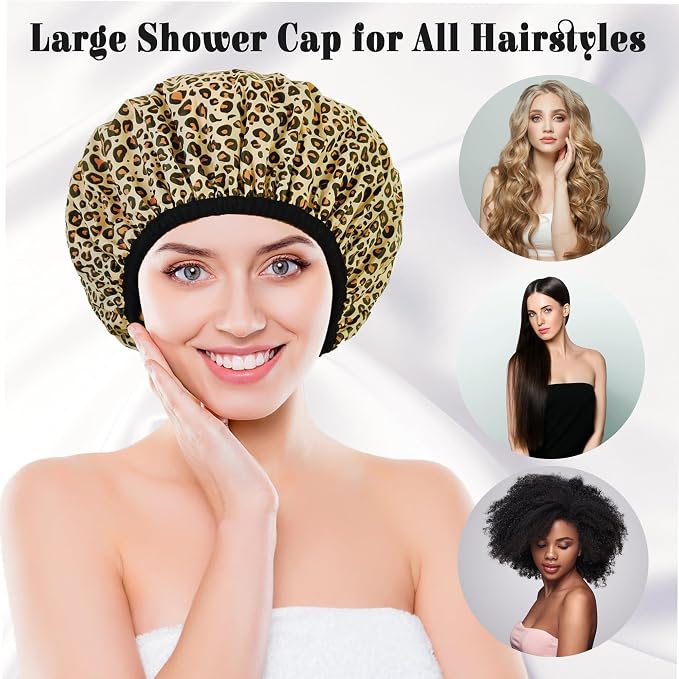 Shower Cap for Women, Shower Caps Reusable Waterproof, Large Plastic Satin - Image 4