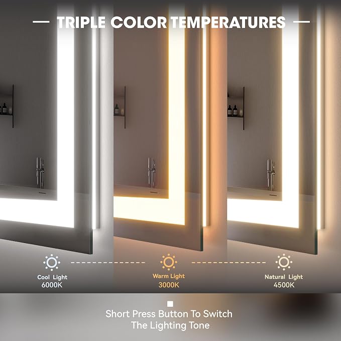 Hasipu 40" x 36" Arch LED Bathroom Mirror, Frontlit Wall-Mounted Vanity Mirror - Image 4