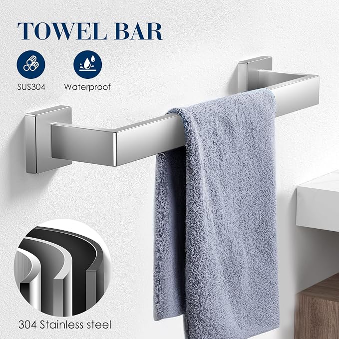 7-Pieces Brushed Nickel Bathroom Accessory Set, Bathroom Accessories, Towel - Image 2