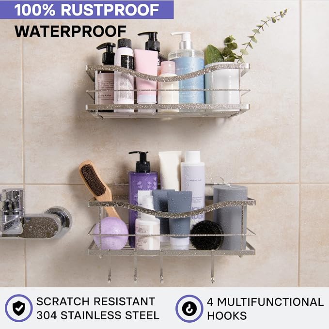 KINCMAX Premium Shower Caddy, Self Adhesive Wall Shower Organizer, Rustproof - Image 3