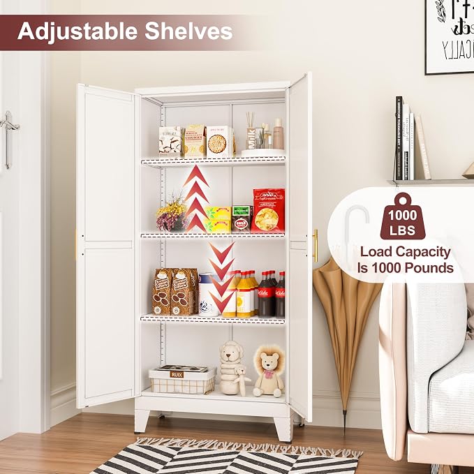 Metal Pantry Cabinet with 2 Doors and Adjustable Shelves, Kitchen Storage - Image 5