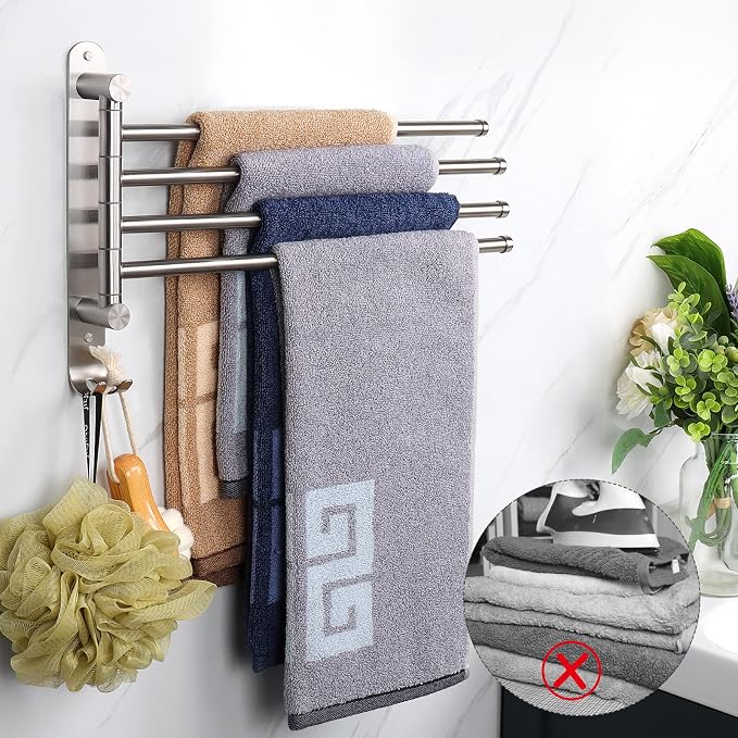 NearMoon Swivel Towel Rack, 13.8" Thicken 304 Stainless Steel 4-Arm Towel Bar - Image 6