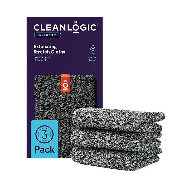 Cleanlogic Body Exfoliating Cloth, Stretchy Detox Charcoal Infused Exfoliator by Cleanlogic