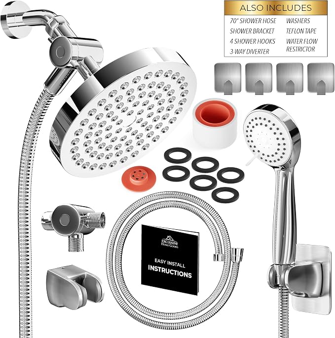 Shower Head With Handheld Combo, 6 Inch High Pressure Rainfall Showerhead With - Image 4