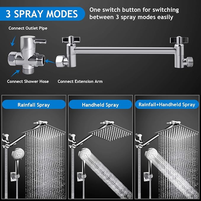Shower Head Combo, 8 Inch High Pressure Rain Shower Head - Image 2