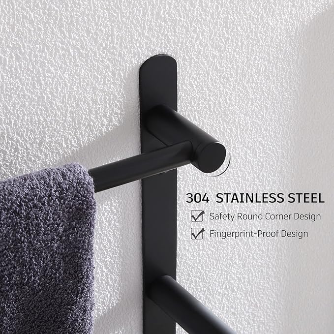 KOKOSIRI Bath Towel Bars Matte Black Bathroom 3-Tiers Ladder Towel Rails Wall - Image 5