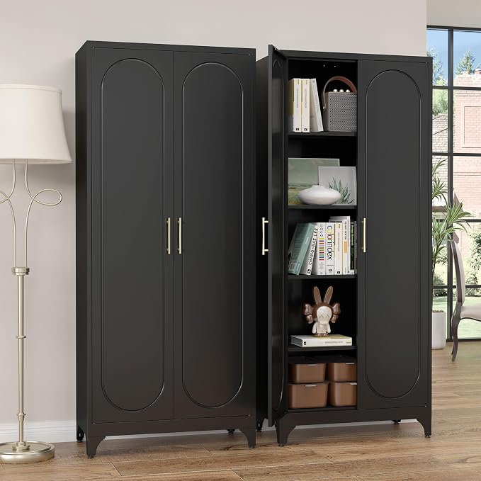Kitchen Pantry Cabinet, 75 Inch Black Metal Storage Cabinet - Image 7