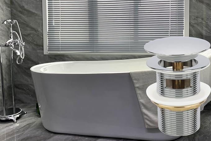 Chrome Freestanding Bathtub Drain Stopper, Compatible - Image 2