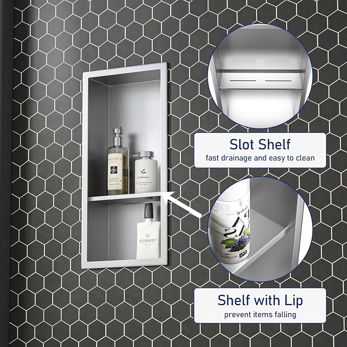 Stainless Steel Shower Niche 18"× 8" Brushed - Image 4