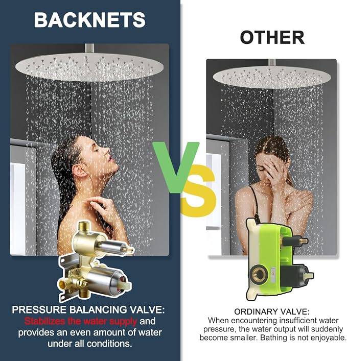 Wall Mount Brushed Nickel Pressure Balancing Shower Diverter Mixing Valve 3 Way - Image 5