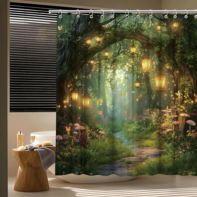 Fantasy Forest Path Shower Curtain Fairy Magical Enchanted Misty Jungle by TQNNTQshowercurtain