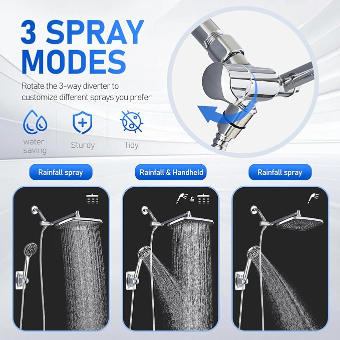 Wide Rain Shower Head With 5 Modes Handheld Showerheads, High Pressure - Image 2
