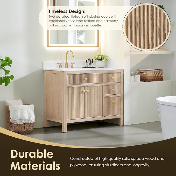 ALTAIR 42 Bathroom Vanity with Sink Mordern Pedestal Single Vanities Large - Image 3