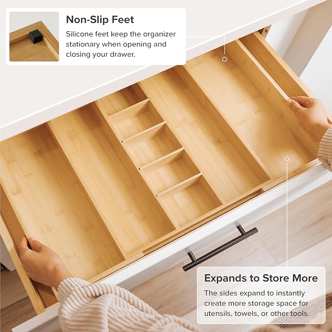 KitchenEdge Adjustable Bamboo Kitchen Drawer Organizer - Image 6