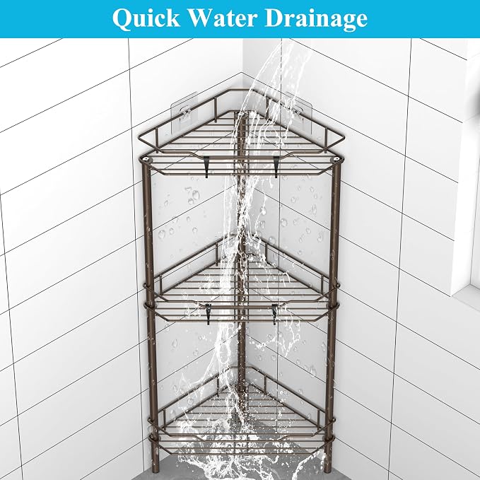 3 Tier Floor Standing Corner Shower Caddy Organizer Shelf - Image 6