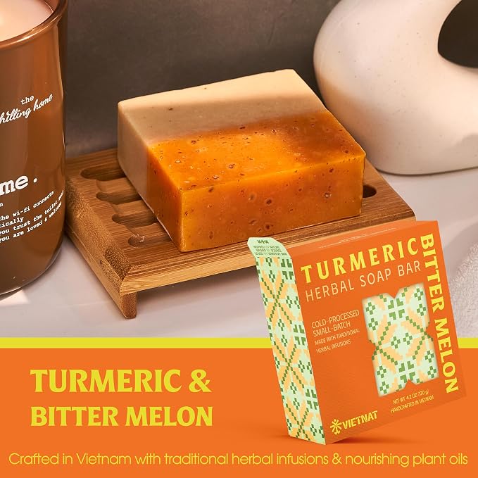 Turmeric & Bitter Melon Soap Bar – 2-in-1 Cleansing & Balancing, Cold Process - Image 2