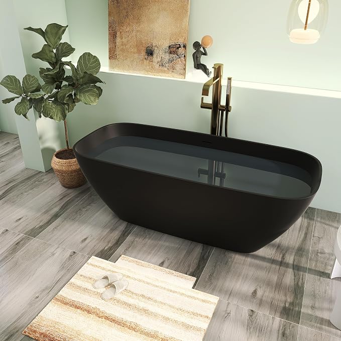 67" Premium Solid Surface Freestanding Bathtub, Upgraded Oval Stone Resin - Image 3