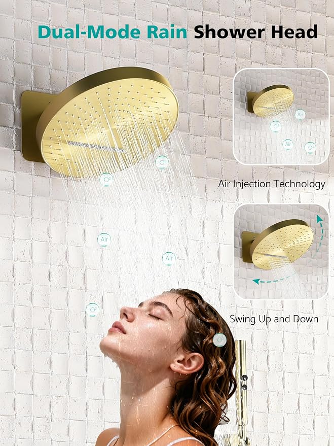 Lefton Shower System in Fahrenheit Display, 13” Overhead Round Rainfall Shower - Image 2