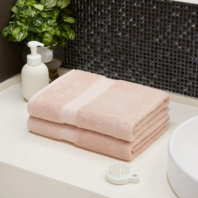 Amazon Basics Fade-Resistant 100% Cotton Bath Towel, 2 Pack, Blush Pink - Image 7