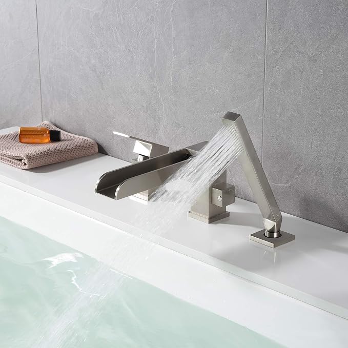 Waterfall Roman Tub Faucets Deck Mount Brushed Nickel Bathtub Faucets Brass Tub - Image 4