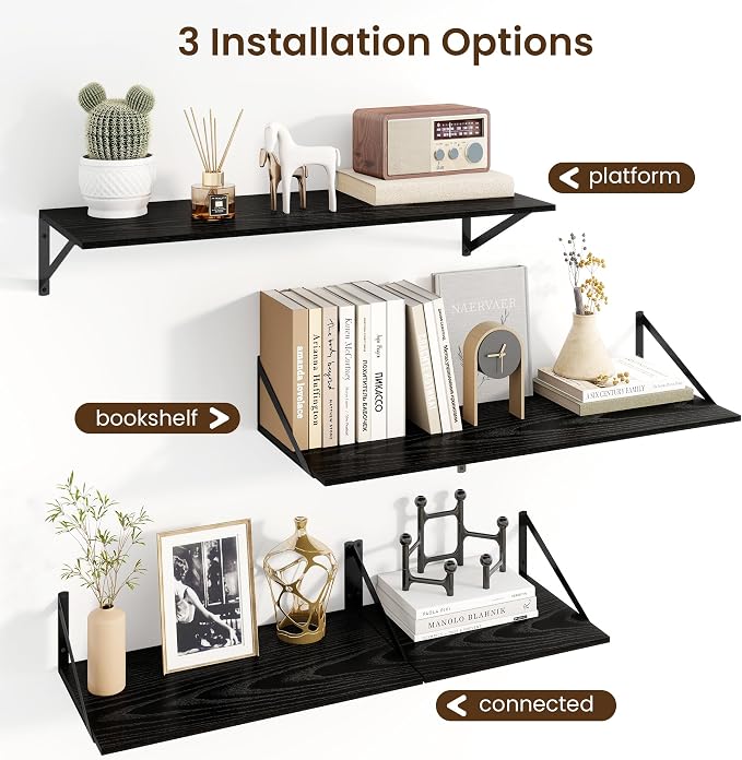 Fun Memories Floating Shelves for Wall, 12 Inch Deep Floating Shelves Set of 2 - Image 4