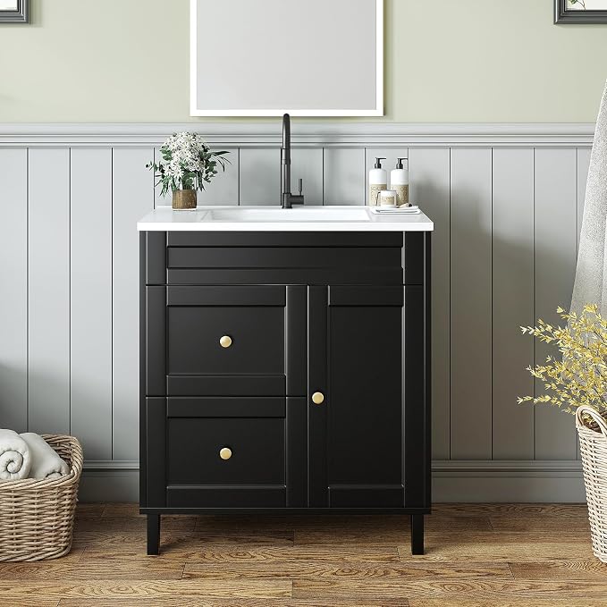 Bathroom Vanity with Sink Combo, 2 Drawers and Drain by Unknown