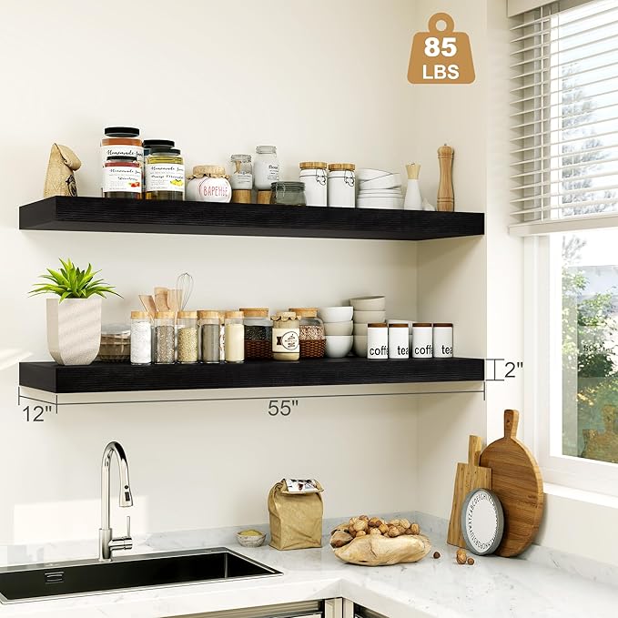 Heimlove 12 Inch Deep Floating Shelves, 55 x 12 inch Extra Long Floating Shelves - Image 3
