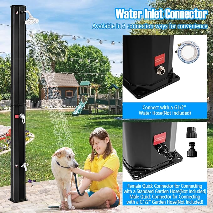 Goplus 9.3 Gallon Solar Heated Outdoor Shower, 7.2 FT Freestanding Garden Shower - Image 5
