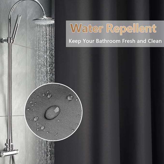 Charcoal Grey Waterproof Fabric Shower Curtain Liner - Image 4