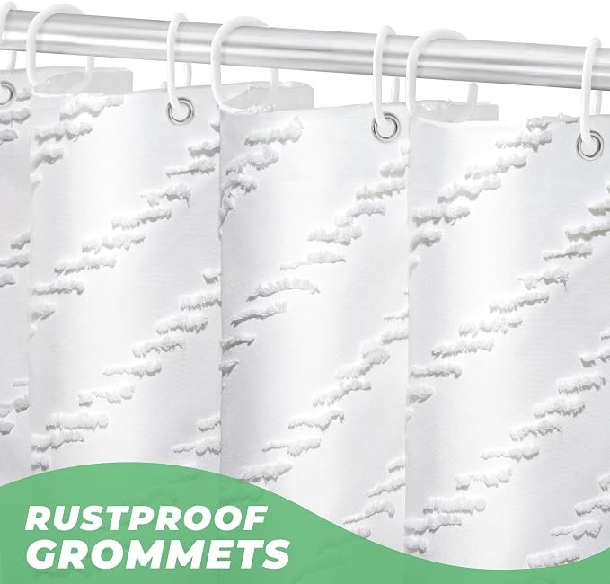 Small Stall White Boho Fabric Shower Curtain, 36x72 Half Size, Textured Tufted - Image 6
