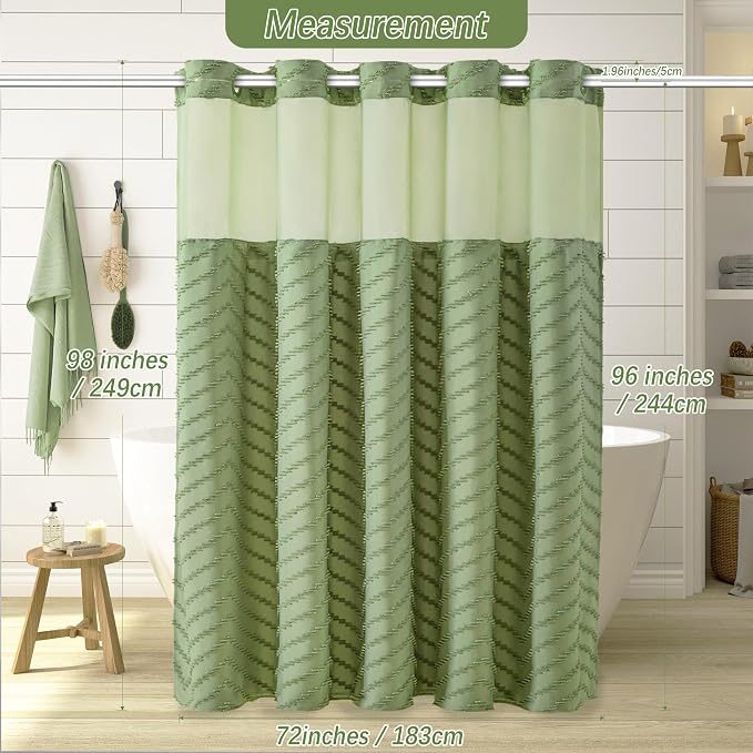 Extra Long No Hooks Shower Curtains, 98 Inches Long Boho Tufted Chevron Striped - Image 6