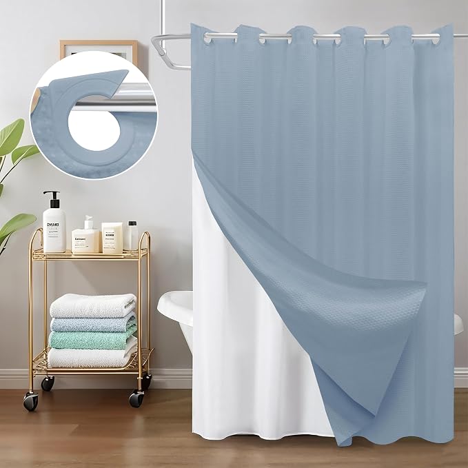 Inhousolu No Hook Waffle Weave Shower Curtain - Image 8