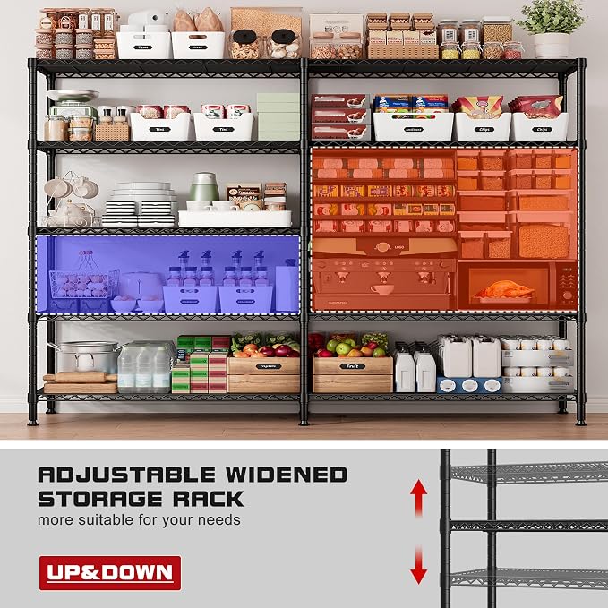 REIBII 73''W Shelf, Storage Shelves Load 1650 LBS Metal Shelving 5-Tier Wire - Image 6