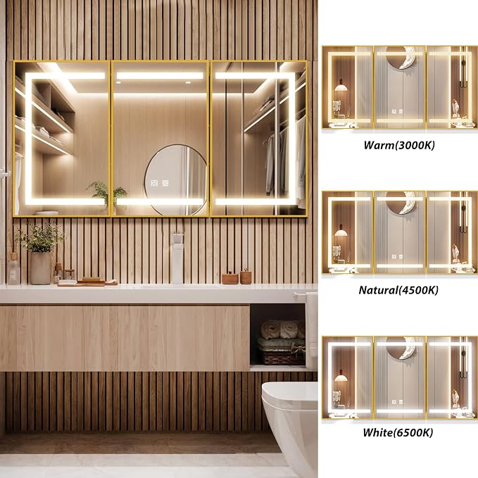 APRILSOUL 48X32 Inch Gold Bathroom Medicine Cabinet - Image 6