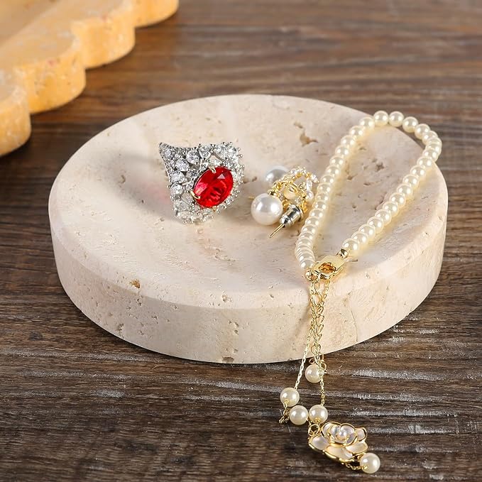 Koville Small Travertine Jewelry Dish, Natural Stone Decorative Dish, Aesthetic - Image 5