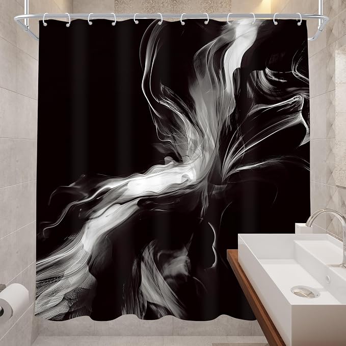Cinbloo Abstract Black and White 72Wx72H Shower Curtain Modern Ombre Marble Ink - Image 4