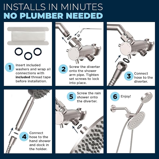 HammerHead Showers® Solid Metal Dual Shower Head Combo – BRUSHED NICKEL – 8 - Image 4