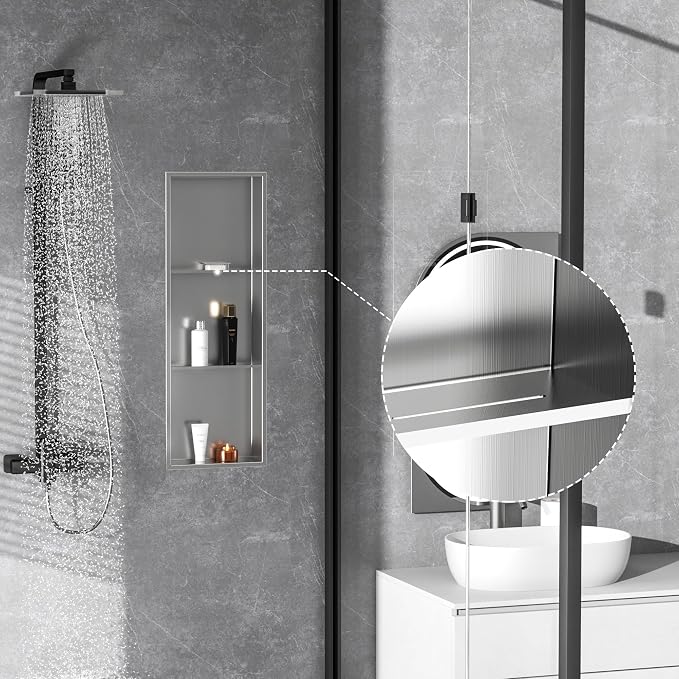 Neodrain12X36 Inch Shower Niche, Brushed 3-Tier Stainless Niches No Tile Needed - Image 5