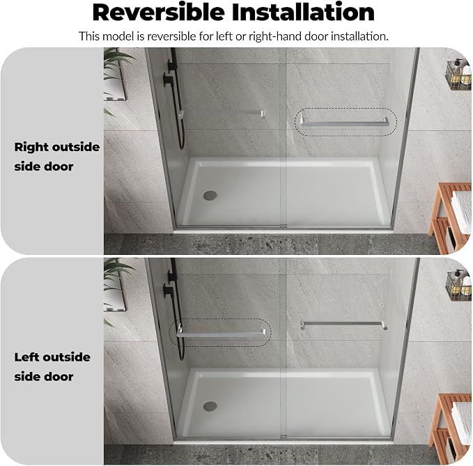 44-48" W x 72" H Sliding Shower Door, Aluminum Alloy Frame, Dual 8mm Tempered - Image 3